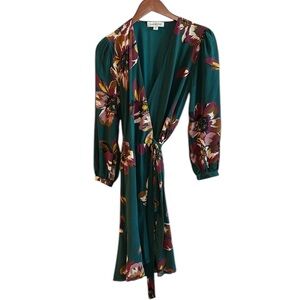 Amour Vert Floral in Green by Anthropologie 100% Silk True Wrap Dress XS
